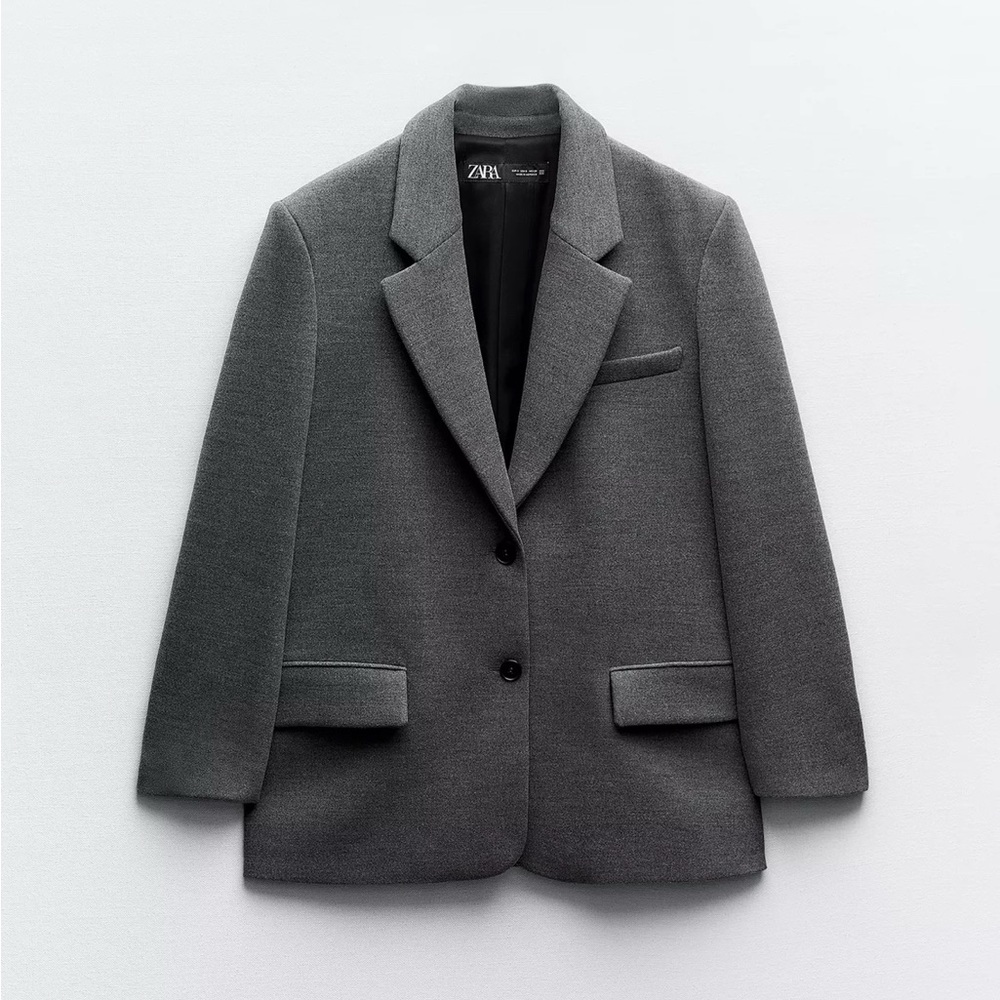 Zara Charcoal straight cut shoulder pad Gray Blazer - oversize fit